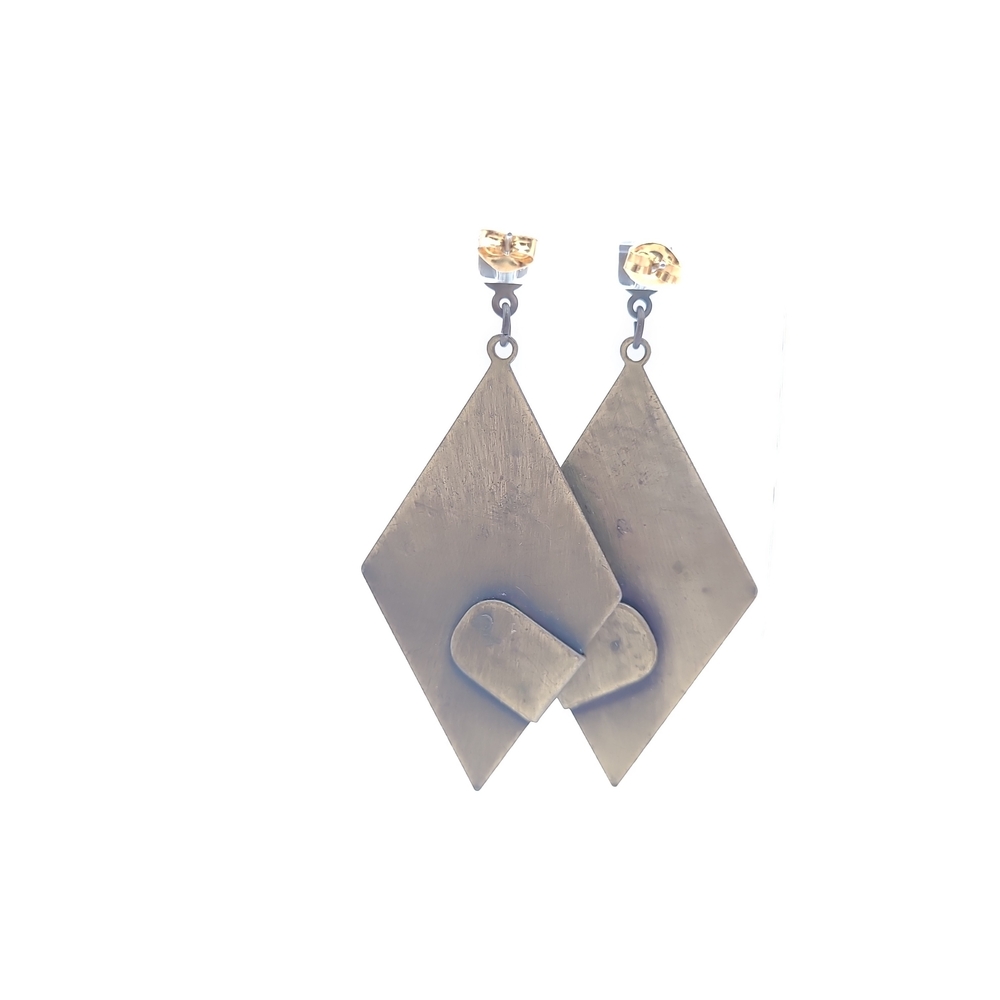 Art Deco Steampunk Geometric Drop Earrings - Picture 3 of 10